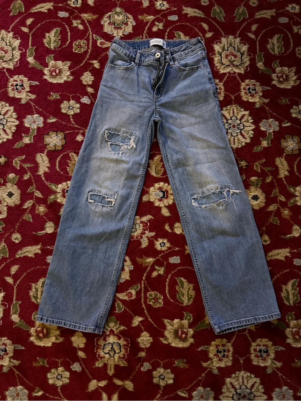 abercrombie kids Light Blue Straight Distressed Jeans